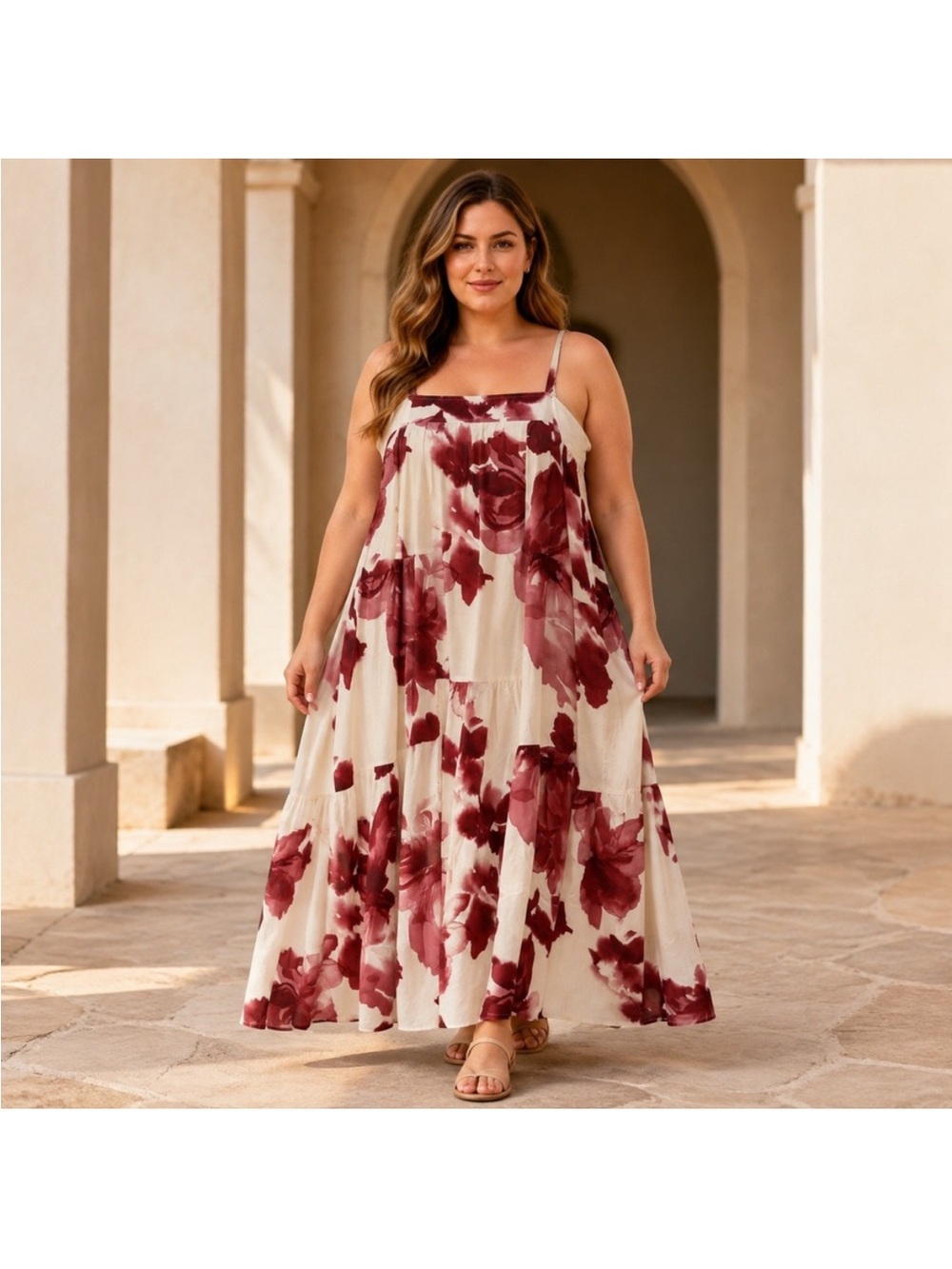 Abel the Label NWT Raspberry Cream Large Painted Floral Print Maxi Dress L